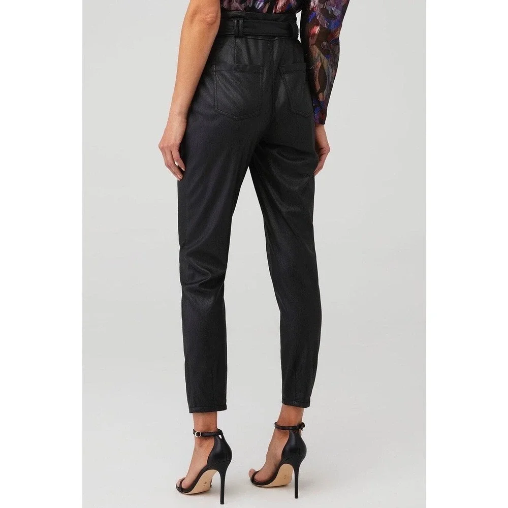 For Love & Lemons Faux Leather Tapered Pants M Black Edgy Sleek NO BELT READ*